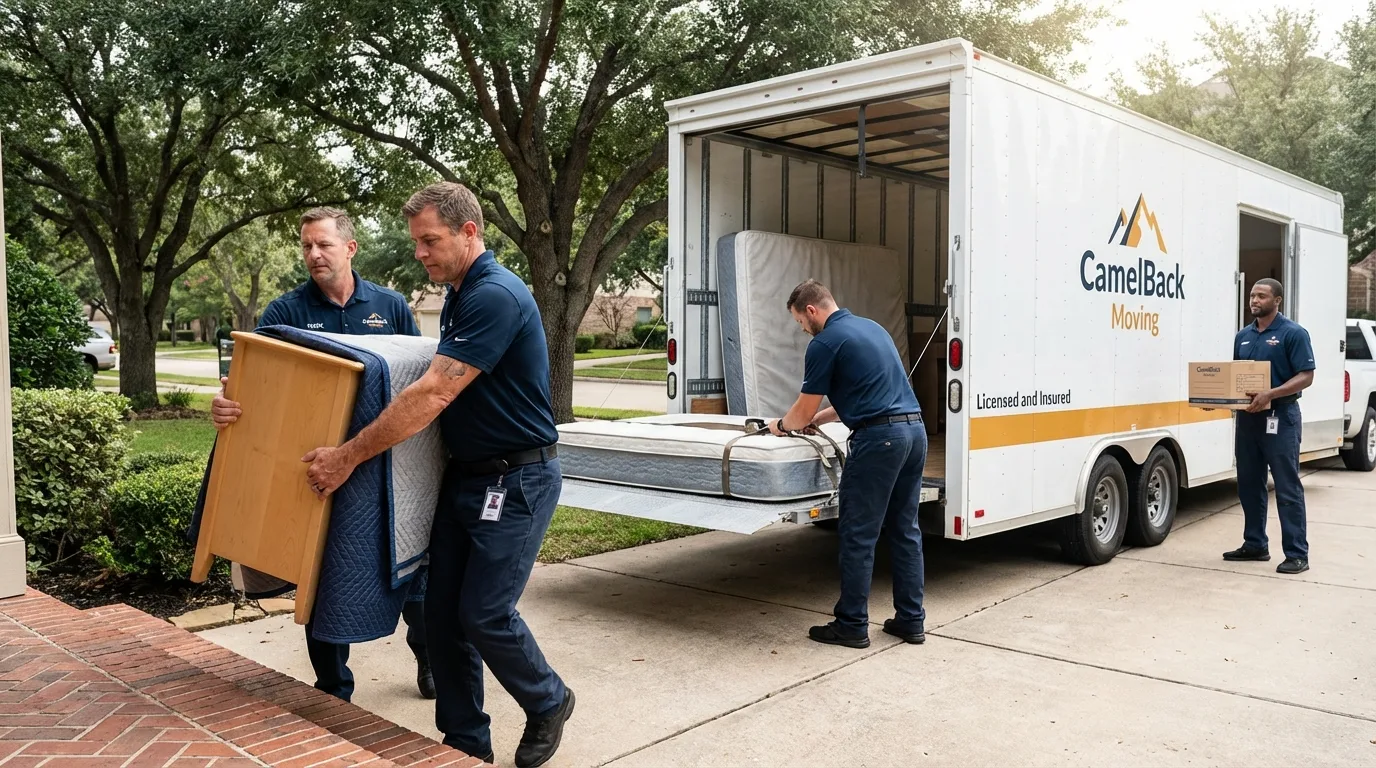Crew loading residential truck for cross-state move from Westmoreland, KS