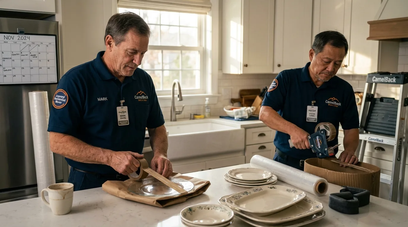 Professional crew packing kitchen dishware in Westmoreland, KS